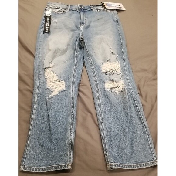 Cello Jeans Womens 17/33 Super High Rise Mom Fit Blue Stretch Distressed - Picture 1 of 14